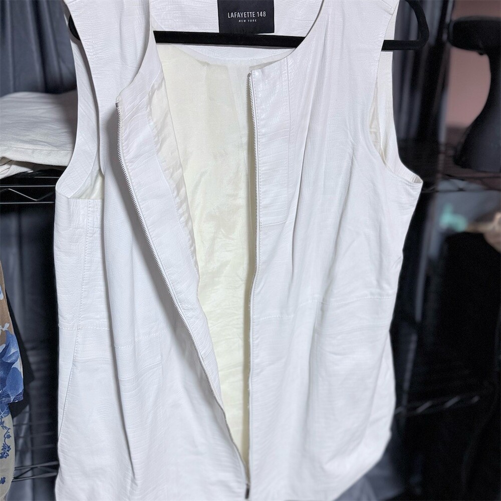 Lafayette 148 New York Vest Womens XL White Sleeveless Full Zip Longline